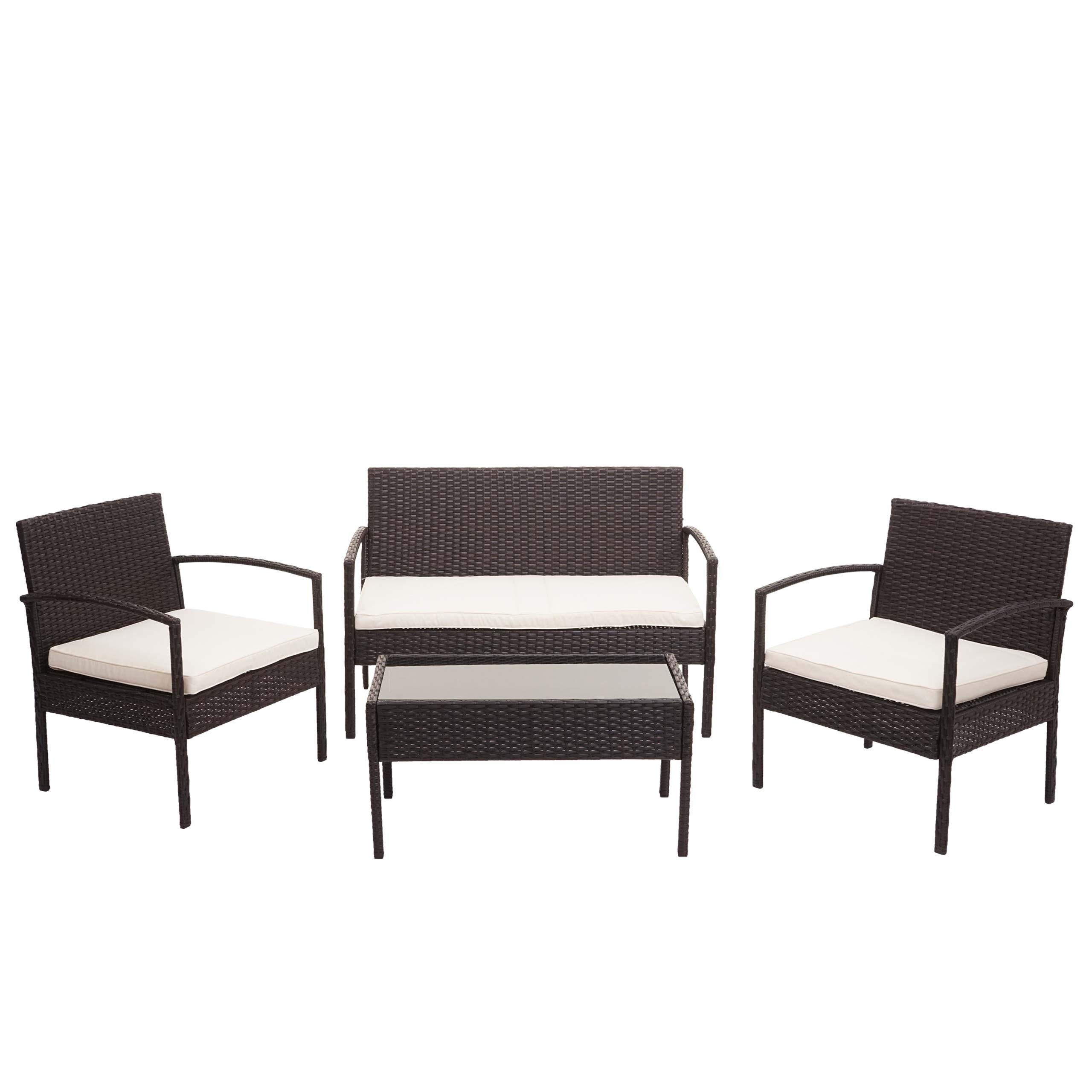POLY-RATTAN GARNITUR Braun, Cremeweiß - Braun/Weiß, Kunststoff - MCW