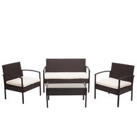 POLY-RATTAN GARNITUR Braun, Cremeweiß - Braun/Weiß, Kunststoff - MCW