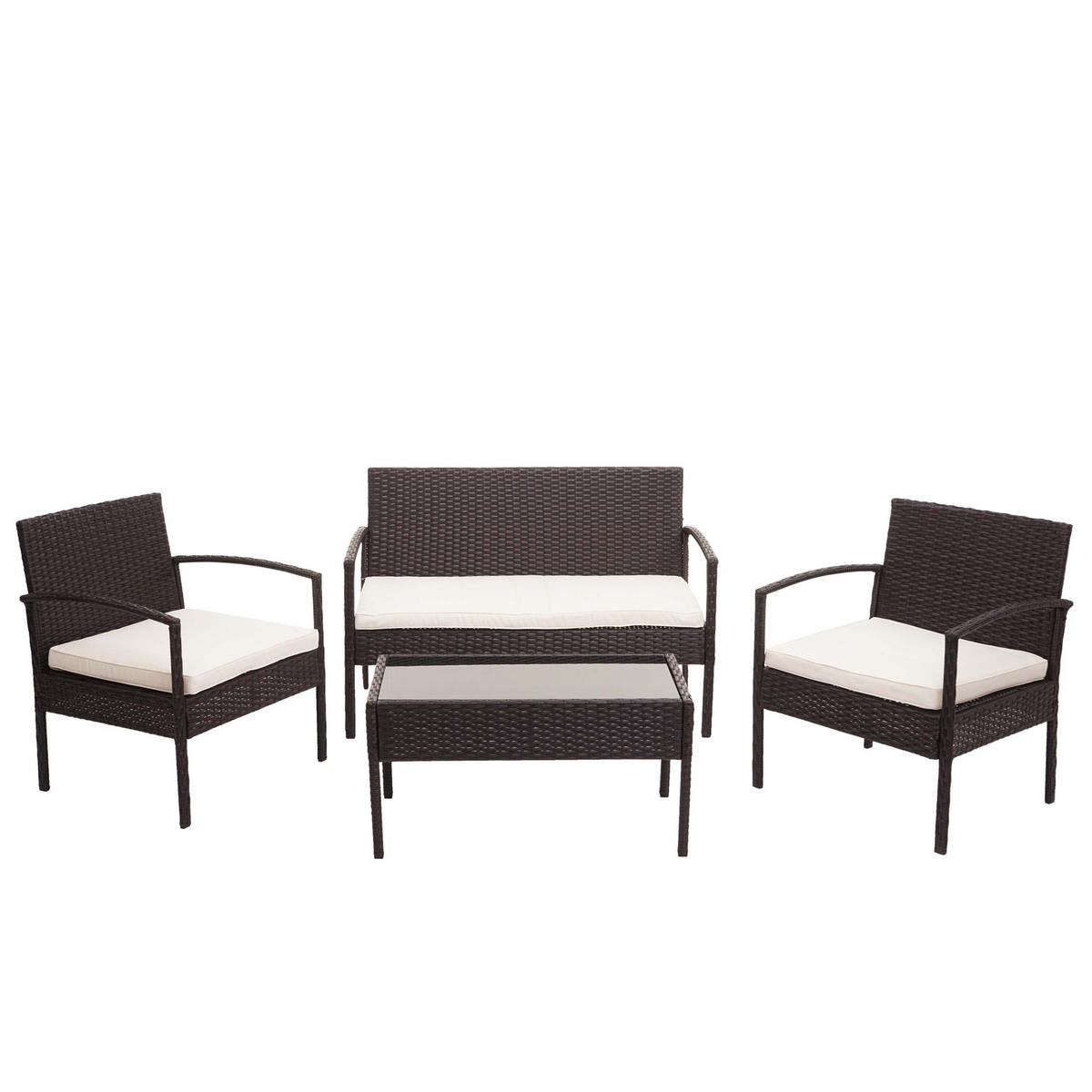 POLY-RATTAN GARNITUR Braun, Cremeweiß - Braun/Weiß, Kunststoff - MCW