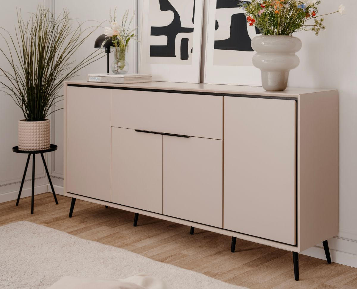 SIDEBOARD sand, schwarz 175 cm, Kommode mit Soft-Close-Funktion - Sandfarben/Schwarz, Holzwerkstoff/Kunststoff (175/90/38cm) - Furn.Design