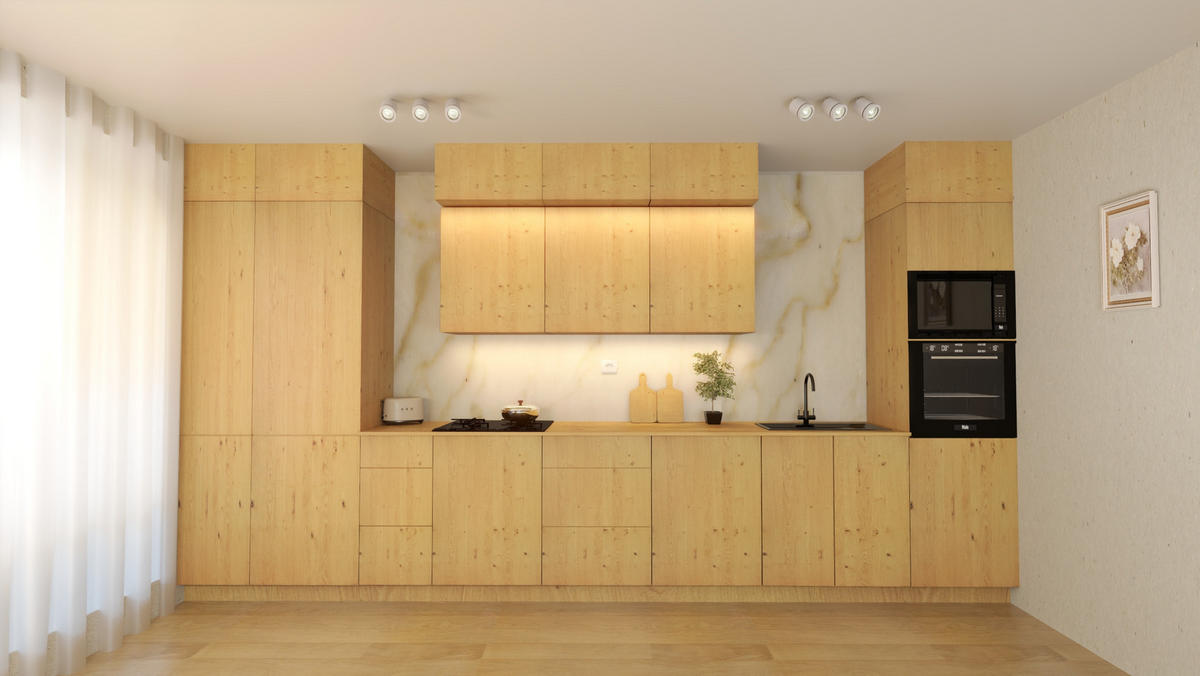 KÜCHENZEILE 460 cm - Nexa KÜ-LN-003 - in Woodline / Matt - Schwarz/Eiche Artisan, Holz/Metall (460/212/58cm) - ROYAL24_MARKT