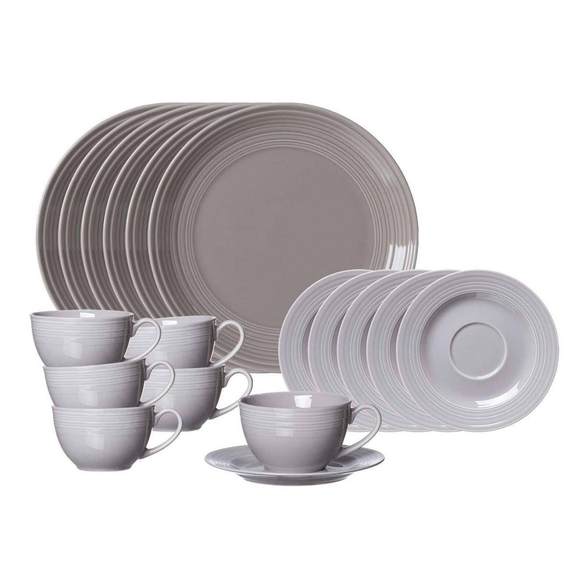 KAFFEESERVICE Levi Grau 18er Set - Grau, Keramik (1/1/1cm) - Ritzenhoff Breker