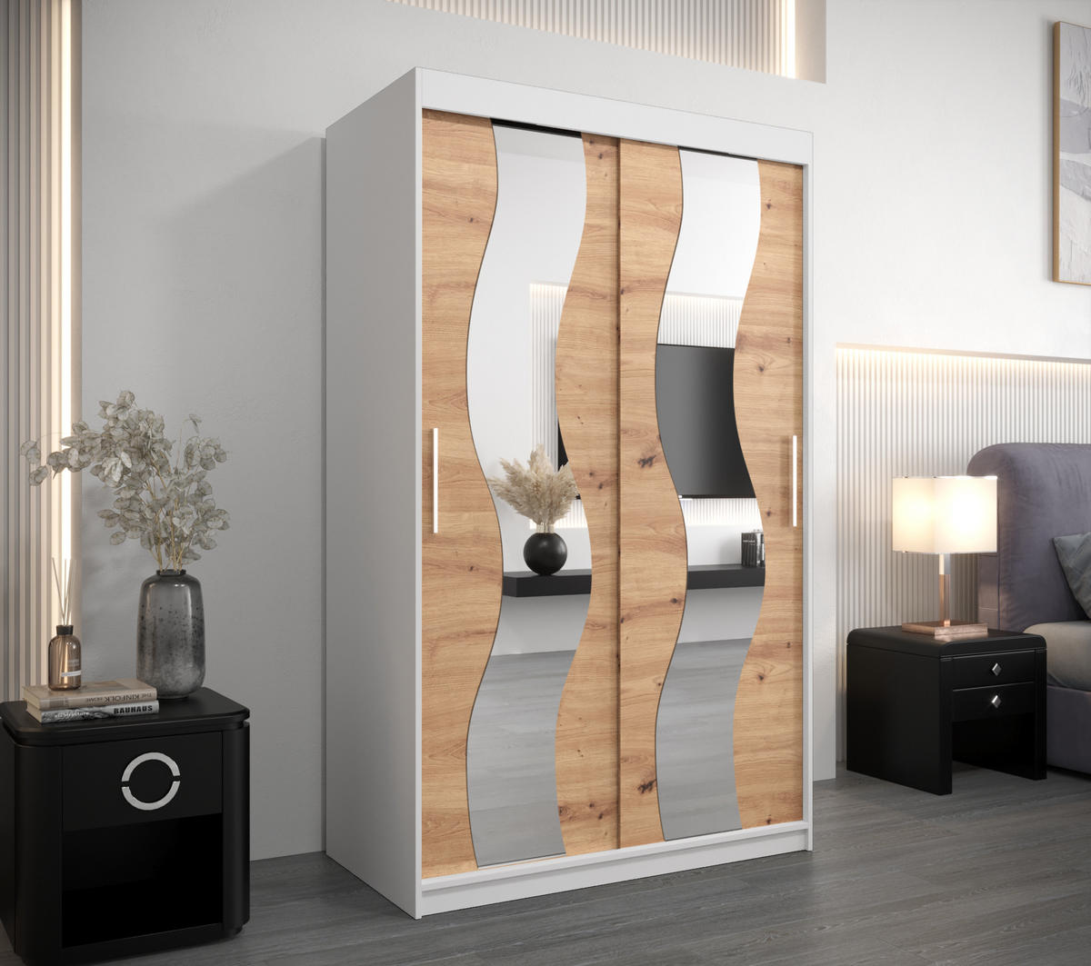 SCHWEBETÜRENSCHRANK 200/120/62 2-türig - Silberfarben/Eiche Artisan, Holz/Kunststoff (120/200/62cm) - Abiks Möbel