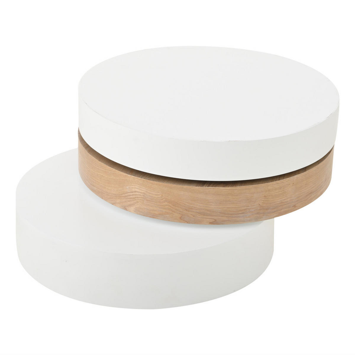 COUCHTISCH 60x60cm Zylindrisch 360° Drehbar 3-stufig Weidenholz 30kg - Weiß, Holz (68/68/41cm) - FLIEKS