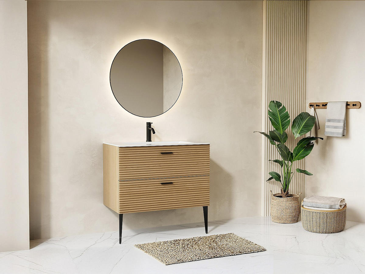 EINZELWASCHTISCH - 80 cm x 46 cm - Holz, Platte - Naturfarben Hell - SARONE - Naturfarben, Holz (80/55/46cm) - Vente-Unique