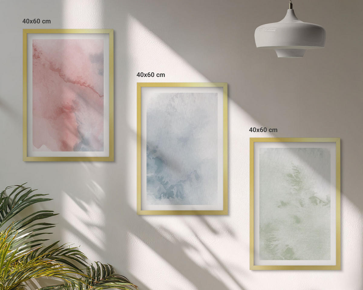 BILDER SET 3er Set - 40x60 cm Goldrahmen - Pastellfarbene Aquarellstrukturen - Goldfarben, Kunststoff (40/60cm) - TULUP