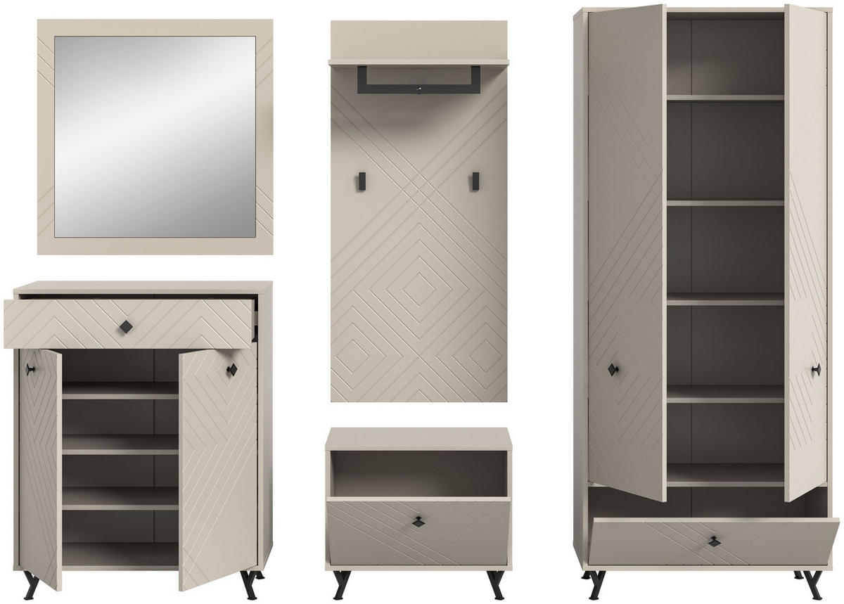 GARDEROBEN-SET NOTES 5-tlg. (B/H/T: ca. 250/190/35 cm) in sandbeige/sandbeige matt - Sandfarben, Holzwerkstoff (250/190/35cm)