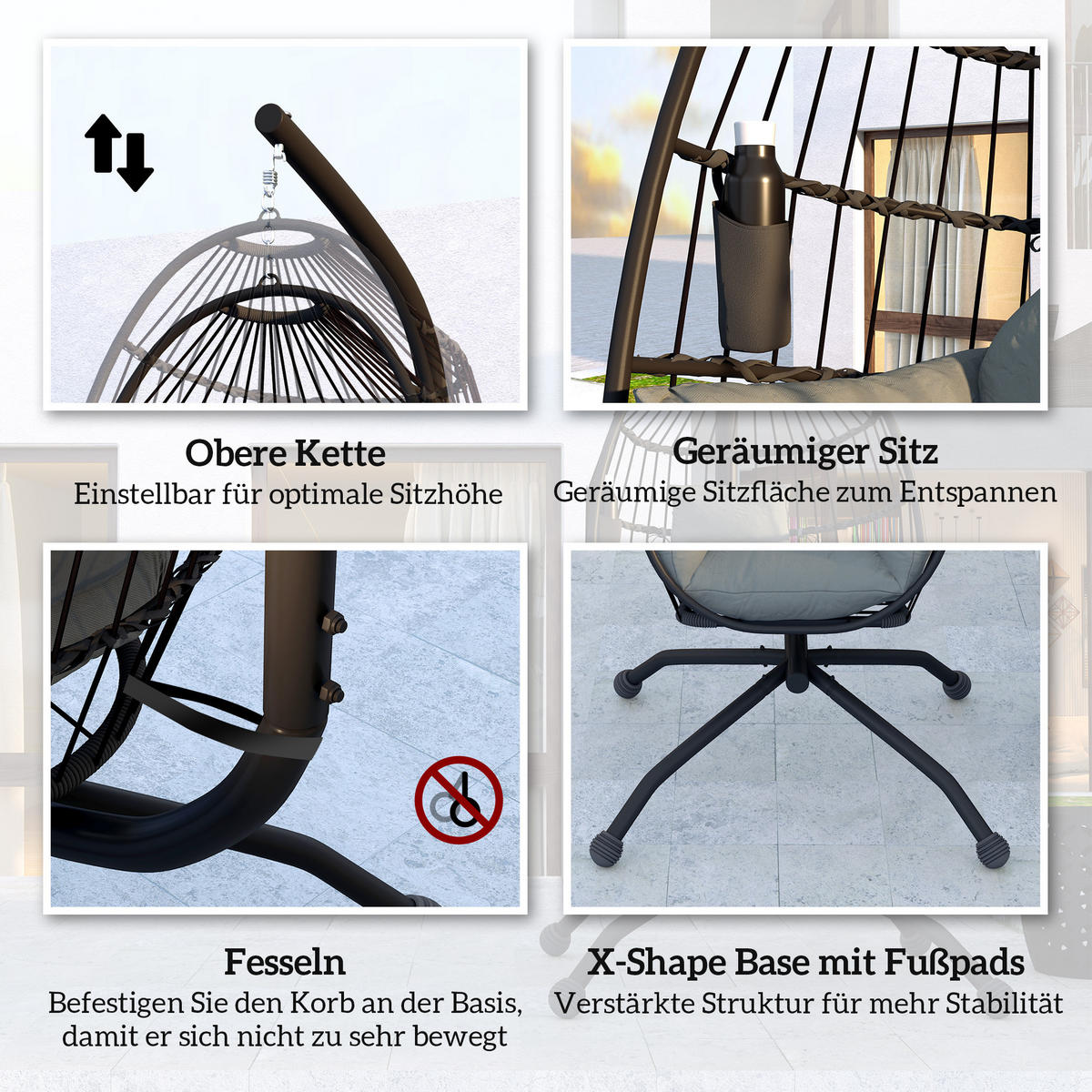 HÄNGESESSEL für den Außenbereich - Schwarz, Metall (88/192/120cm) - Outsunny