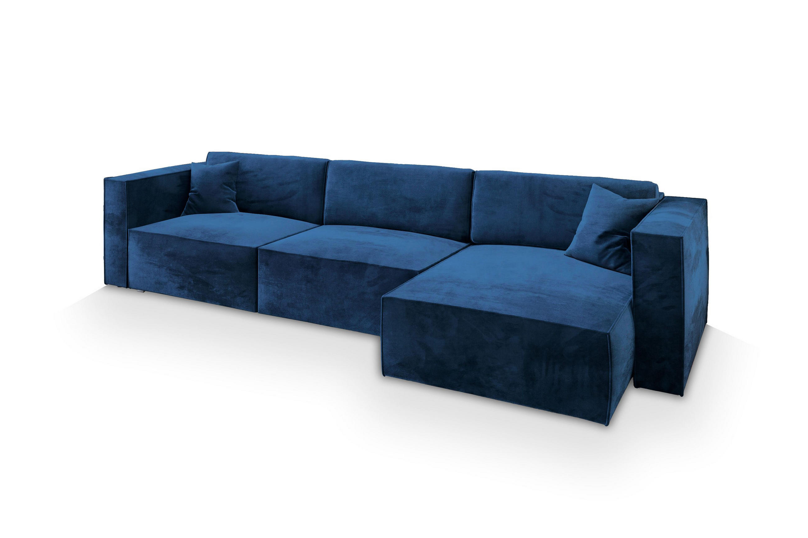 ECKSOFA TOLMO M Blau Velours-Stoff mit Schlaffunktion - Blau, Holz (347/148cm) - MASSENO