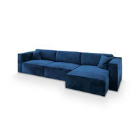 ECKSOFA TOLMO M Blau Velours-Stoff mit Schlaffunktion - Blau, Holz (347/148cm) - MASSENO