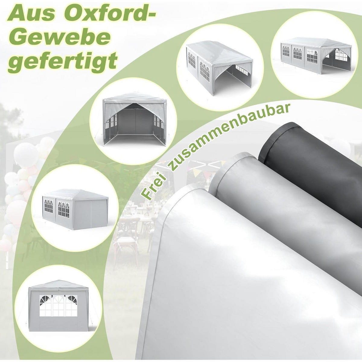 GARTENPAVILLON 3 x 3 m Grau mit Fenstern - Grau, Textil (250/300/300cm)