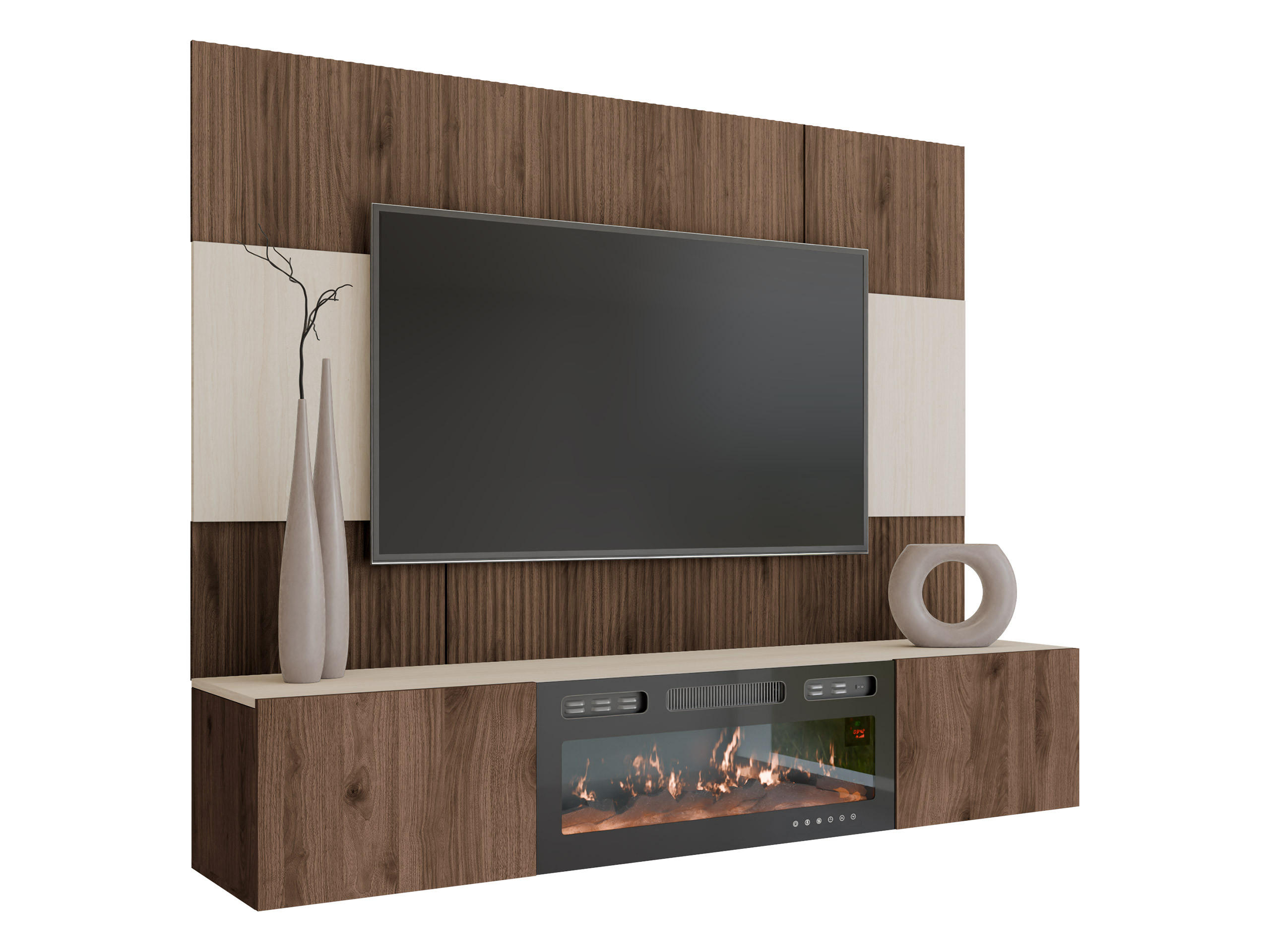 WOHNWAND Deromi III mit Kamin - Braun, Holzwerkstoff (180/150/38cm) - MIRJAN24