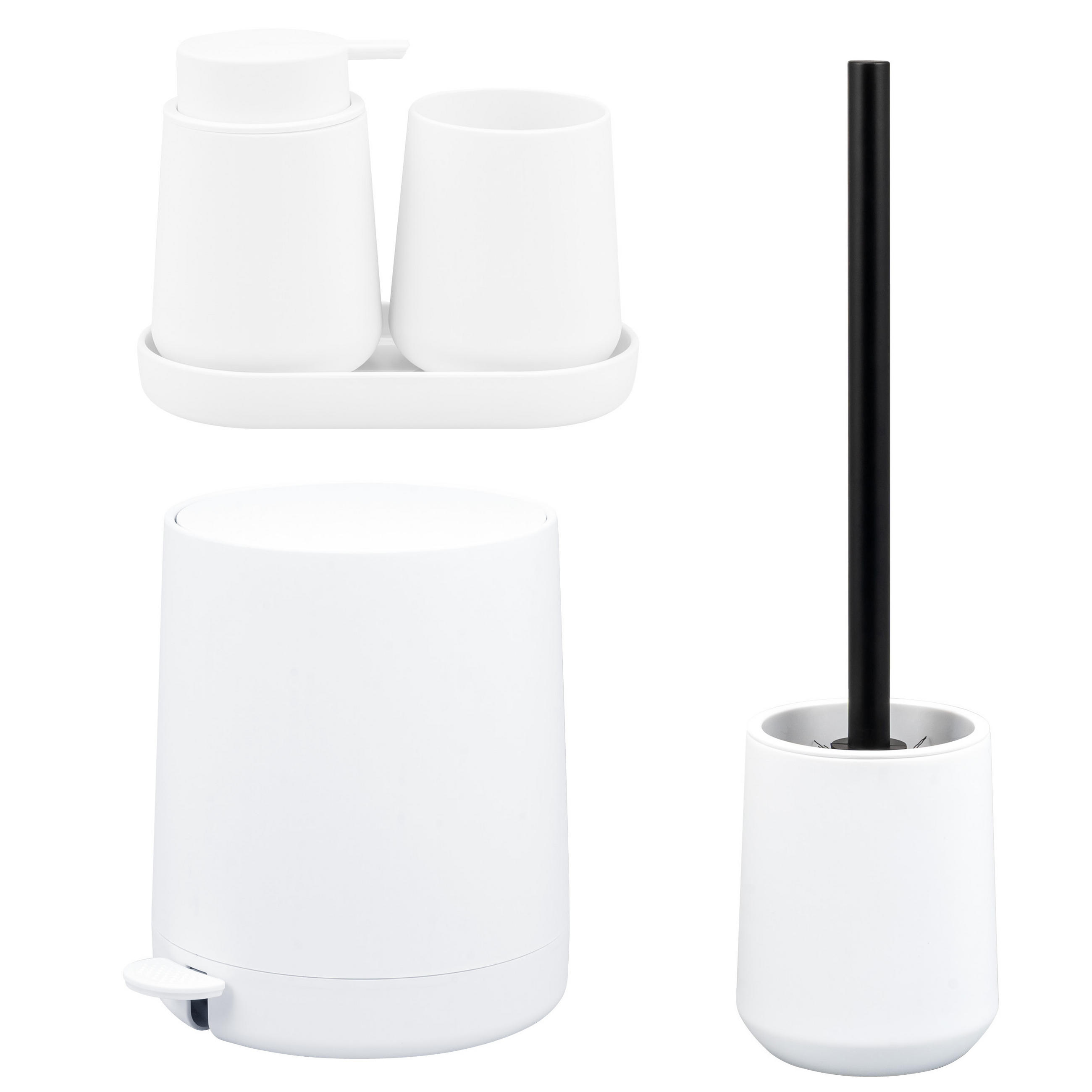 BAD-ACCESSOIRES-SET TESERO, Soft-Touch, weiß - Weiß, Kunststoff (22.5/25.5/25cm) - eluno