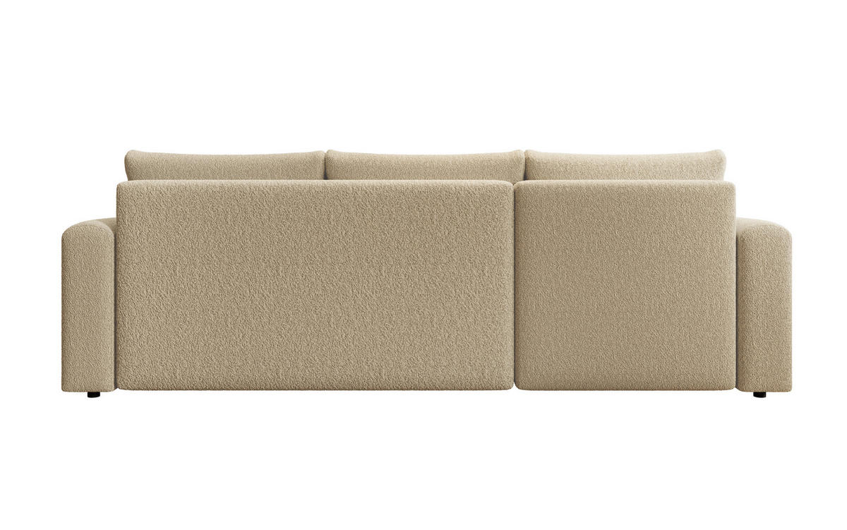 ECKSOFA DORA L, Eckcouch in L-Form mit Schlaffunktion und Bettkasten, Farbe: Creme, Bouclé-Stoff, Ottomane Links - Creme, Textil (240/143cm) - Storez24