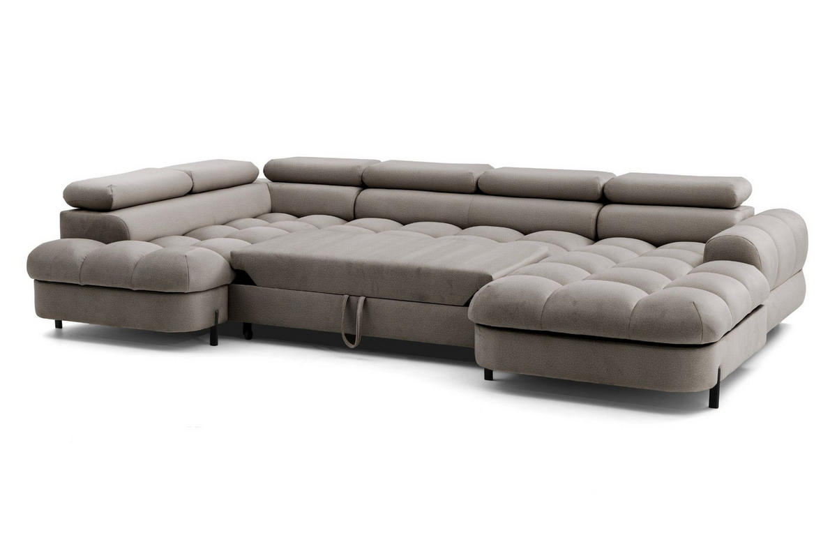 ECKSOFA U-Form BOWL U Links mit Schlaffunktion 125x265 Velours Beige - Beige/Schwarz, Holz/Textil (339/90/195cm) - Muffo