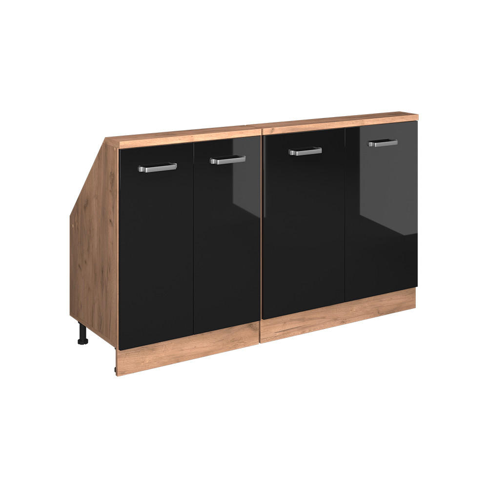 KÖKSSKÅP FÖR SLUTTANDE TAK R-Line Svart högblank 140 cm Set om 2 Svart högglans, Honungsek 83.8/140/46 cm