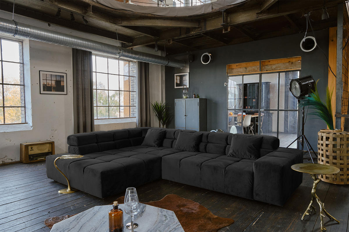 ECKSOFA NEVADA Schwarz Velvet - Schwarz, Textil (319/215cm) - KAWOLA