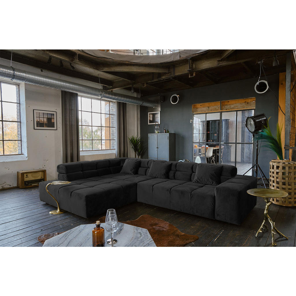 Thumbnail - Kawola Ecksofa, Schwarz, Textil, 3-Sitzer, Füllung: Kaltschaum, Ottomane links, 319x215 cm, Wohnzimmer, Sofas & Couches,...