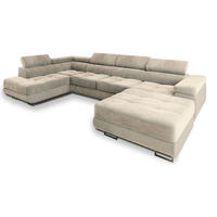 WOHNLANDSCHAFT CASONE L-S Creme Velours-Stoff mit Schlaffunktion - Creme, Holz (345/90/202cm) - MASSENO