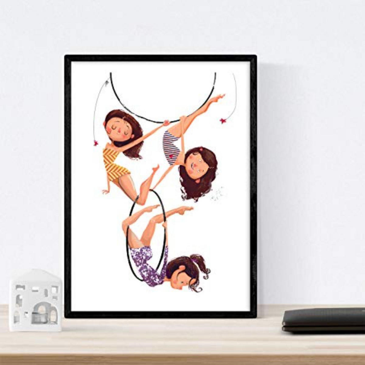 POSTER Set mit 4 Circus Leon Acobata Mago und contortionists A4 Schwarzer Rahmen - Schwarz, Papier (29.7/3cm) - Nacnic