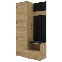 GEPOLSTERT Garderoben-Set Nela I LUX (Eiche Artisan + Stoff Trinity 16) - Silberfarben/Schwarz, Holz/Holzwerkstoff (100/187/40cm) - Ravio