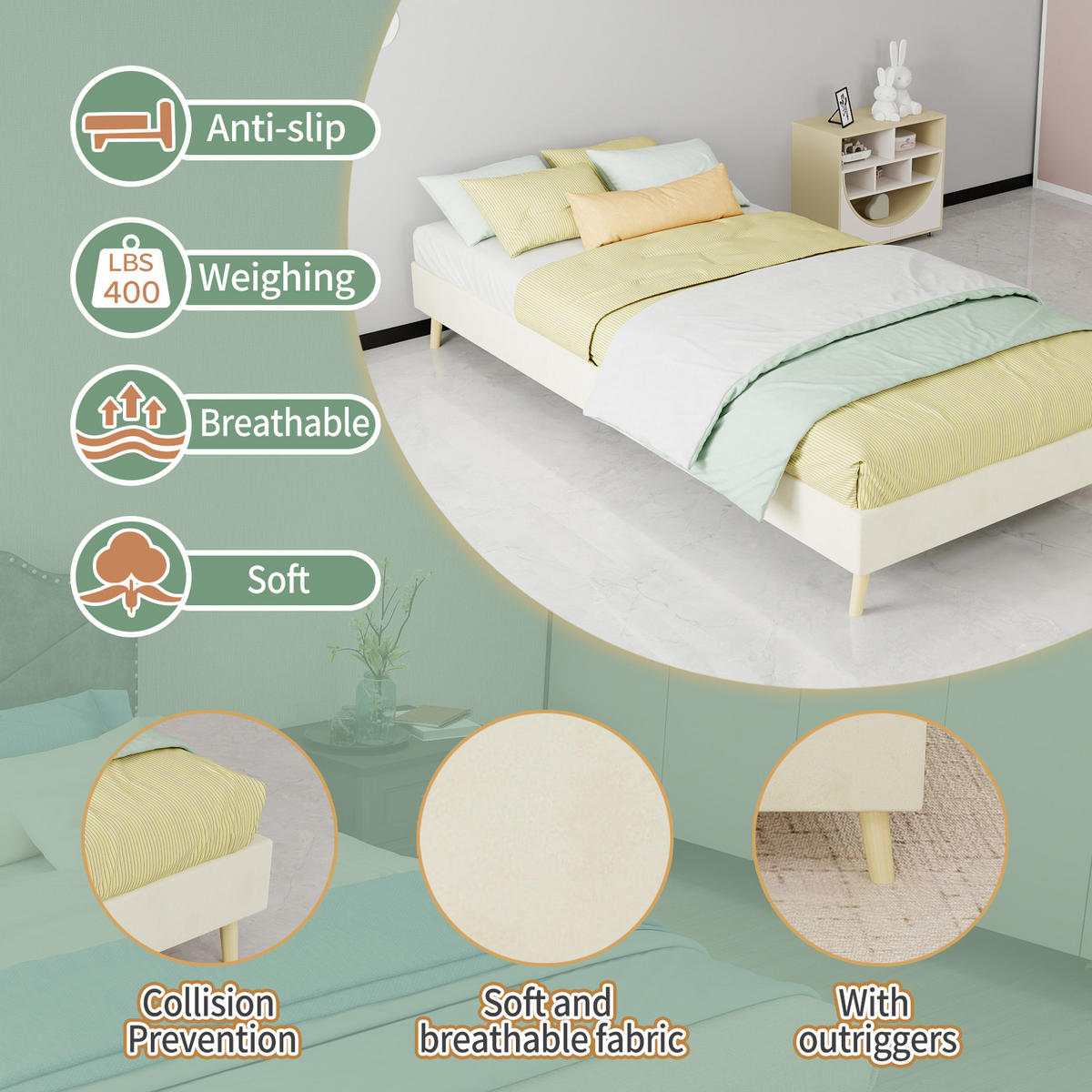 KINDERBETT 90/200 cm in Beige mit Bettkasten Stoff - Beige/Naturfarben, Holzwerkstoff/Textil (90/200cm) - STILVORA