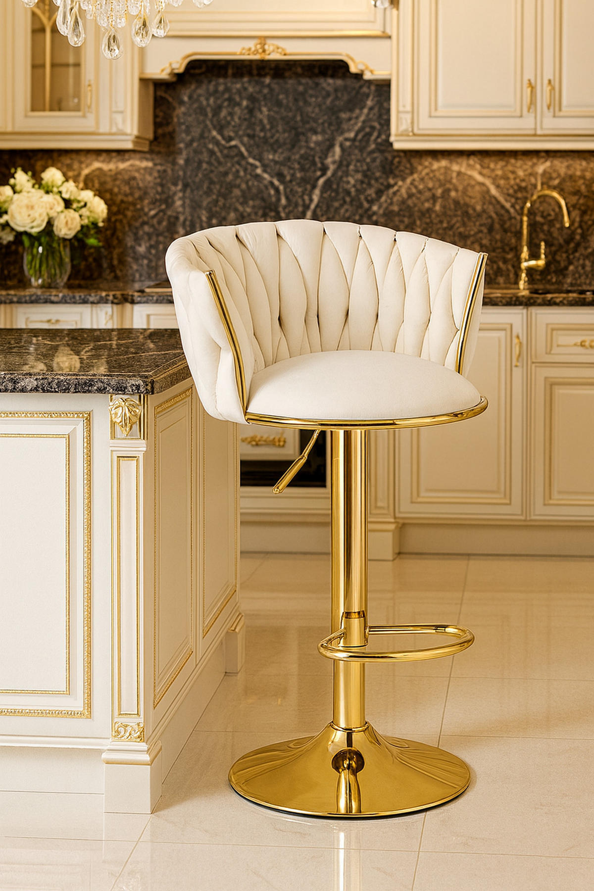 BARHOCKER MIG beiger Sitz, Goldbasis - Beige, Textil (51/105/50cm) - Valora