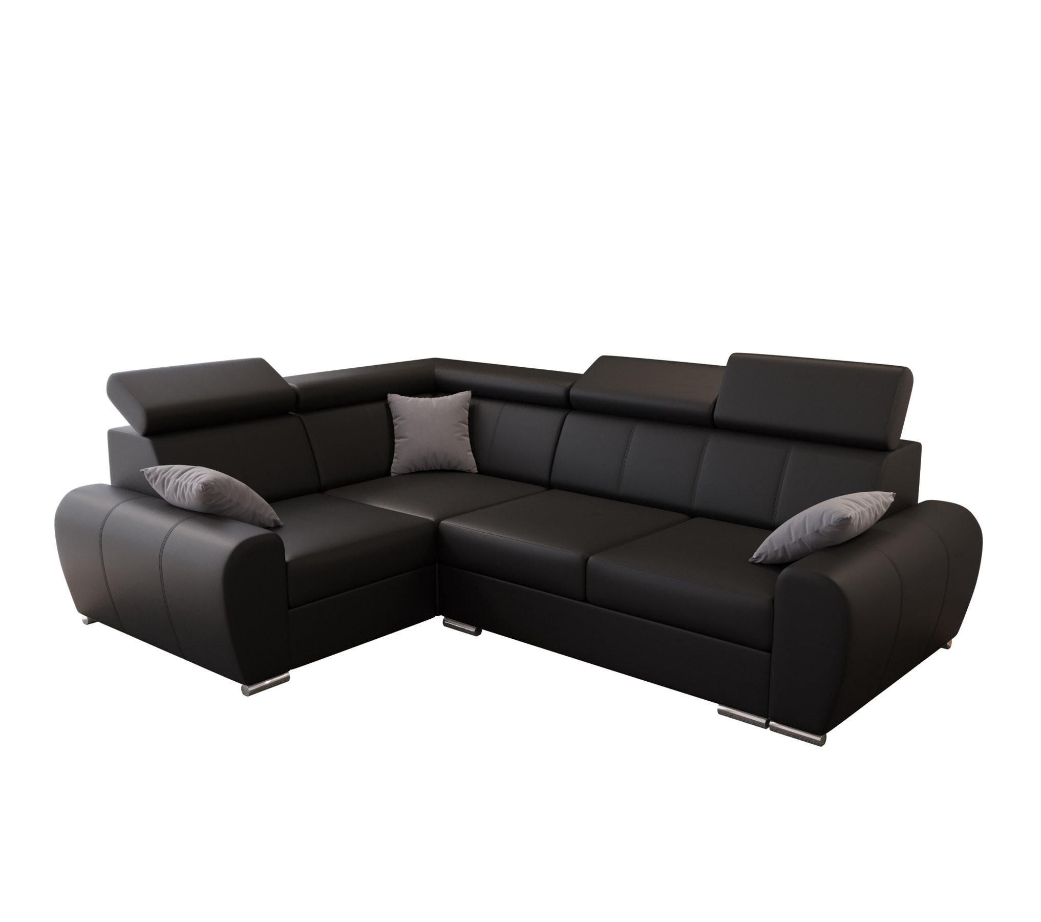 ECKSOFA APOLLO KN08, Eckcouch in L-Form mit Schlaffunktion, Farbe: Schwarz, Kunstleder, Ottomane Links - Schwarz, Textil (255/190cm) - O-Sofa