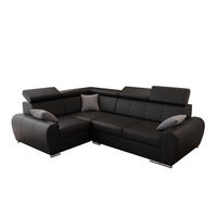 ECKSOFA APOLLO KN08, Eckcouch in L-Form mit Schlaffunktion, Farbe: Schwarz, Kunstleder, Ottomane Links - Schwarz, Textil (255/190cm) - O-Sofa