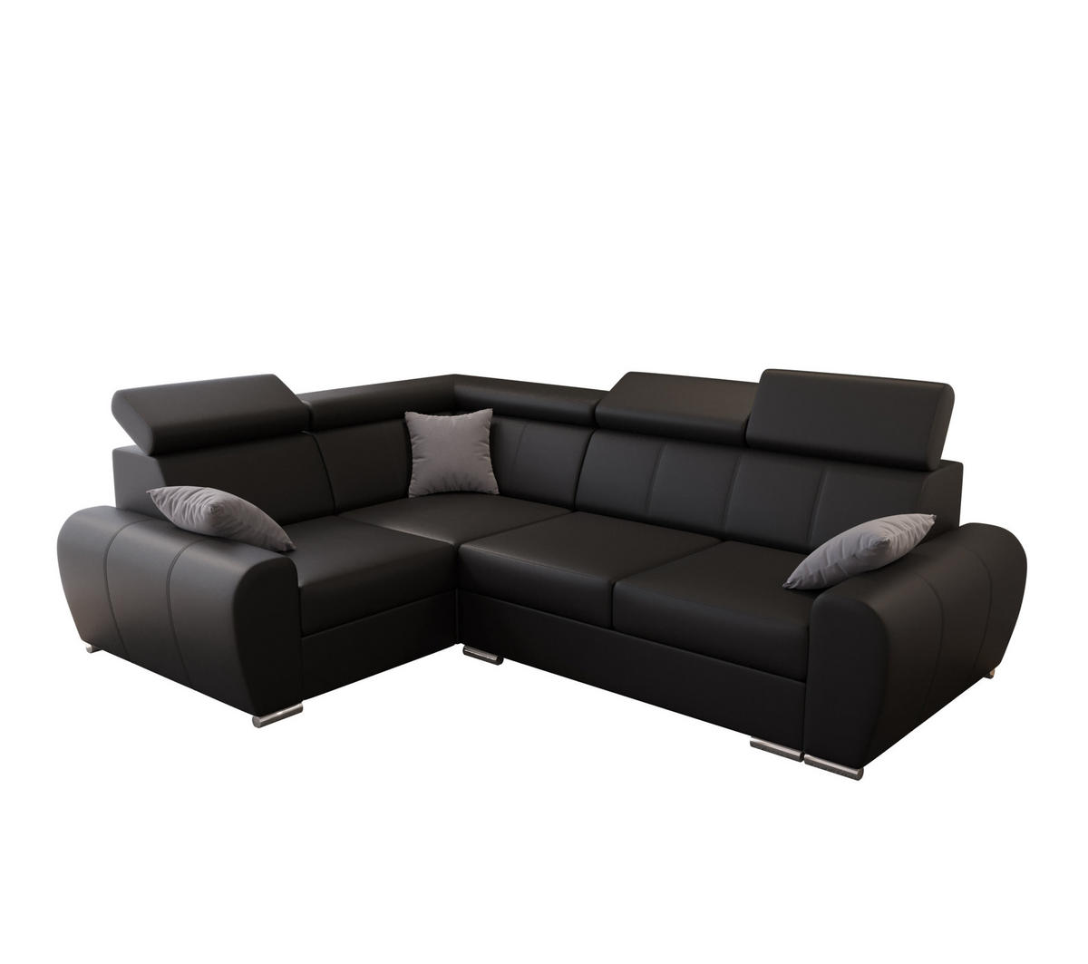 ECKSOFA APOLLO KN08, Eckcouch in L-Form mit Schlaffunktion, Farbe: Schwarz, Kunstleder, Ottomane Links - Schwarz, Textil (255/190cm) - O-Sofa