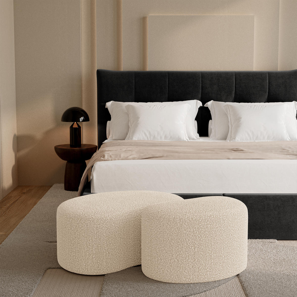 SITZHOCKER Bouclé-Stoff Creme 80cm - Creme, Textil (80/36/52cm) - Sia Home