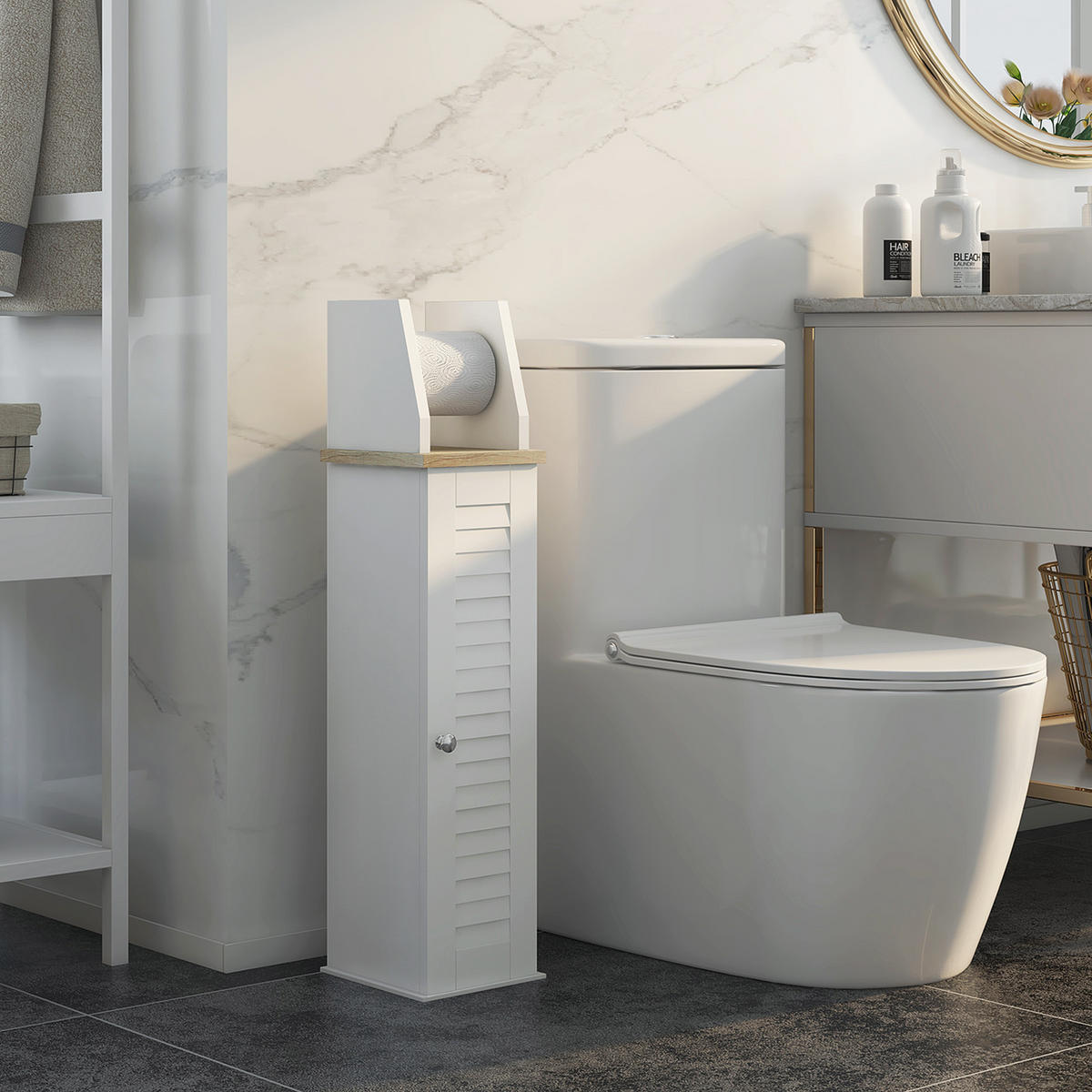 TOILETTENPAPIERHALTER DE-12387 mit schrank 18/20/80 cm Weiß - Weiß, Holzwerkstoff (20/80/18cm) - ComfortXL