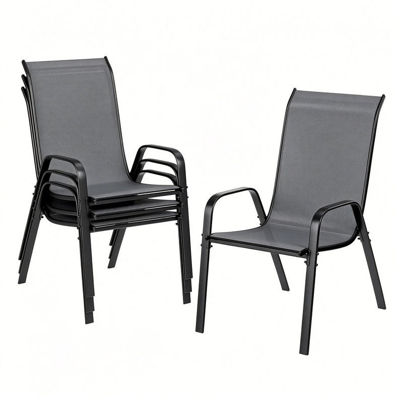 GARTENSTÜHLE 6er-Set – stapelbar, 150 kg, wetterfest,Grau - Grau, Metall (72/96/60cm) - Coonoor