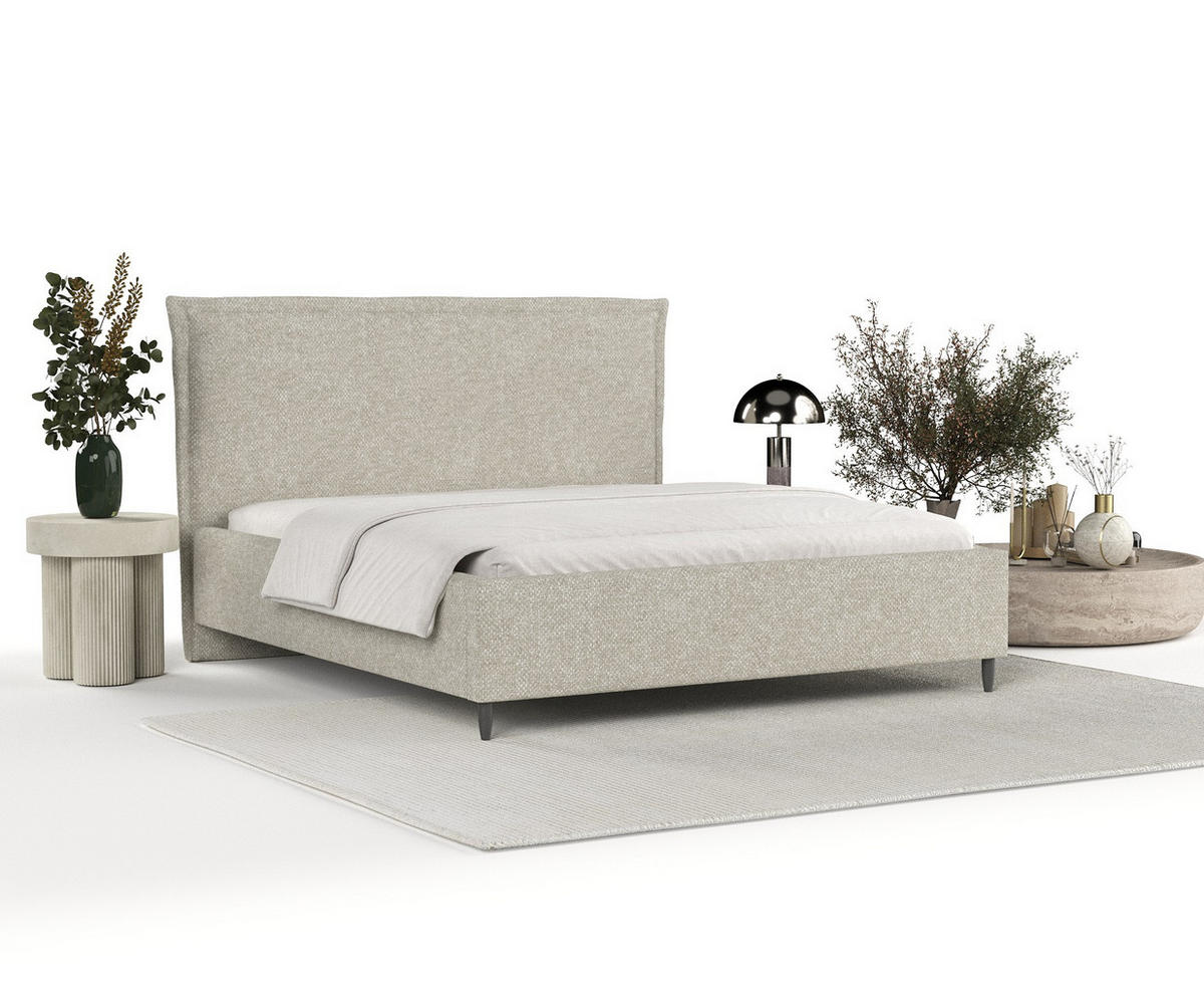 POLSTERBETT Cape Cod Beige Grau 180/200 cm im Chenille-Stoff - Beige/Schwarz, Holz/Holzwerkstoff (180/200cm) - Maison de Reve