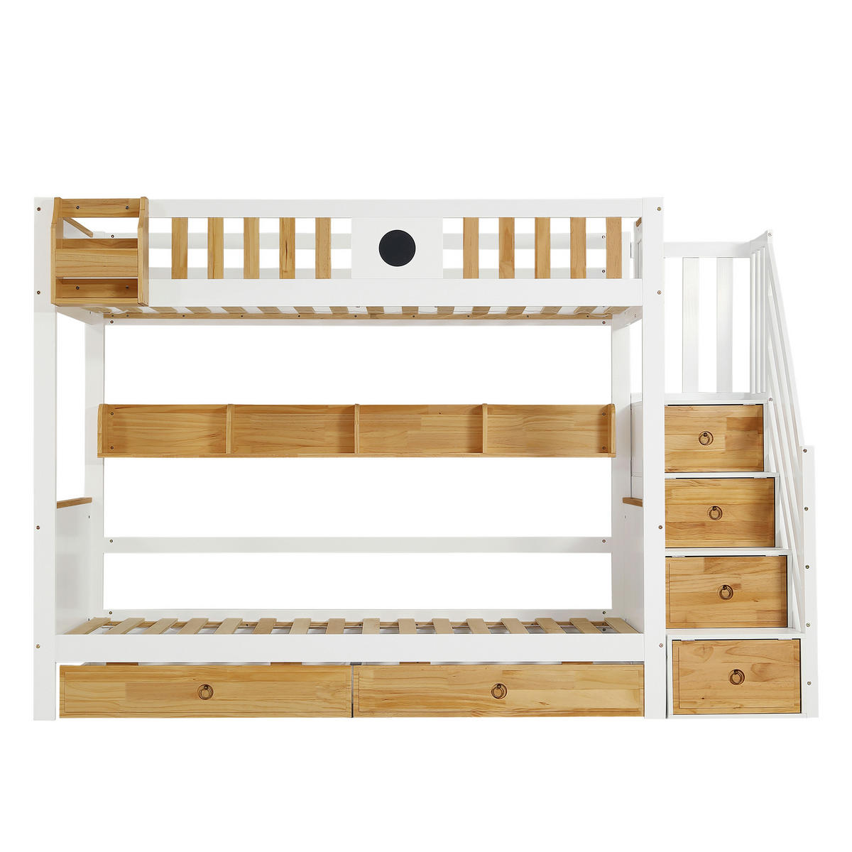 ETAGENBETT 90/200 cm mit Treppe und Stauraum in Weiß/Natur - Weiß, Holzwerkstoff - BEAOK