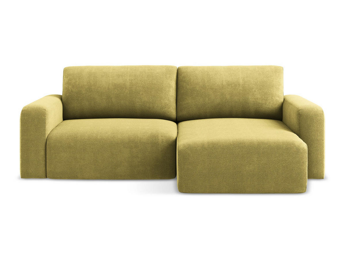 ECKSOFA mit Schlaffunktion rechts Chenille Stoff Grün - Limette/Schwarz, Kunststoff/Textil (244/149cm) - Makamii