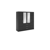 DREHTÜRENSCHRANK ELISE 196/200/57,5 cm 4-türig mit Spiegel Graphitfarben - Graphitfarben, Holzwerkstoff (196/200/57.5cm) - MASSENO