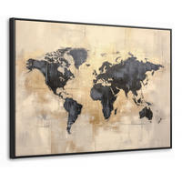 LEINWAND Bilder mit Rahmen - Weltkarte - Gold - Schwarz - Abstrakt - 100x70 - Kupferfarben, Textil (100/70cm) - MuchoWow