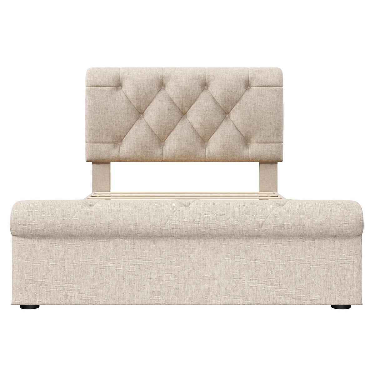 POLSTERBETT 90/200 cm Natürlich mit 2 Schubladen und höhenverstellbarem Kopfteil - Naturfarben, Metall (90/200cm) - OKWISH