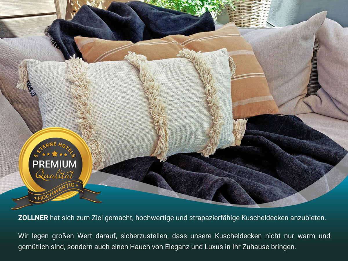 KUSCHELDECKE, 150x200 cm, 60% Baumwolle, 40% Polyacryl, Schwarz - Hellbraun/Schwarz, Naturmaterialien (150/200cm) - Zollner
