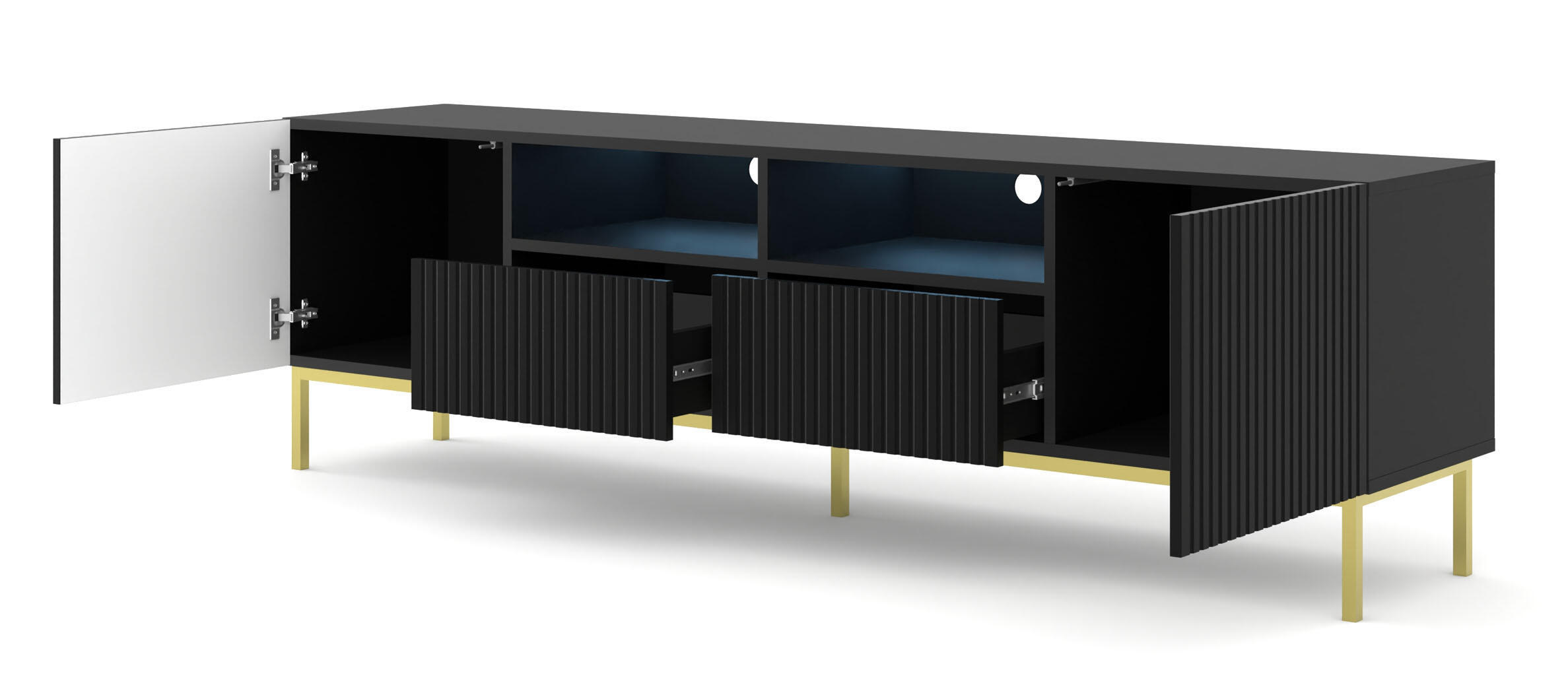TV-LOWBOARD SCHWARZ - Goldfarben/Schwarz, Holzwerkstoff (200/58/42cm) - FURNLUX