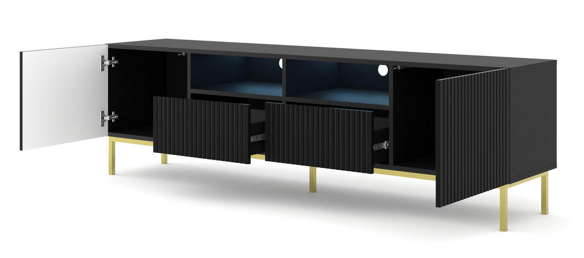 TV-LOWBOARD SCHWARZ - Goldfarben/Schwarz, Holzwerkstoff (200/58/42cm) - FURNLUX