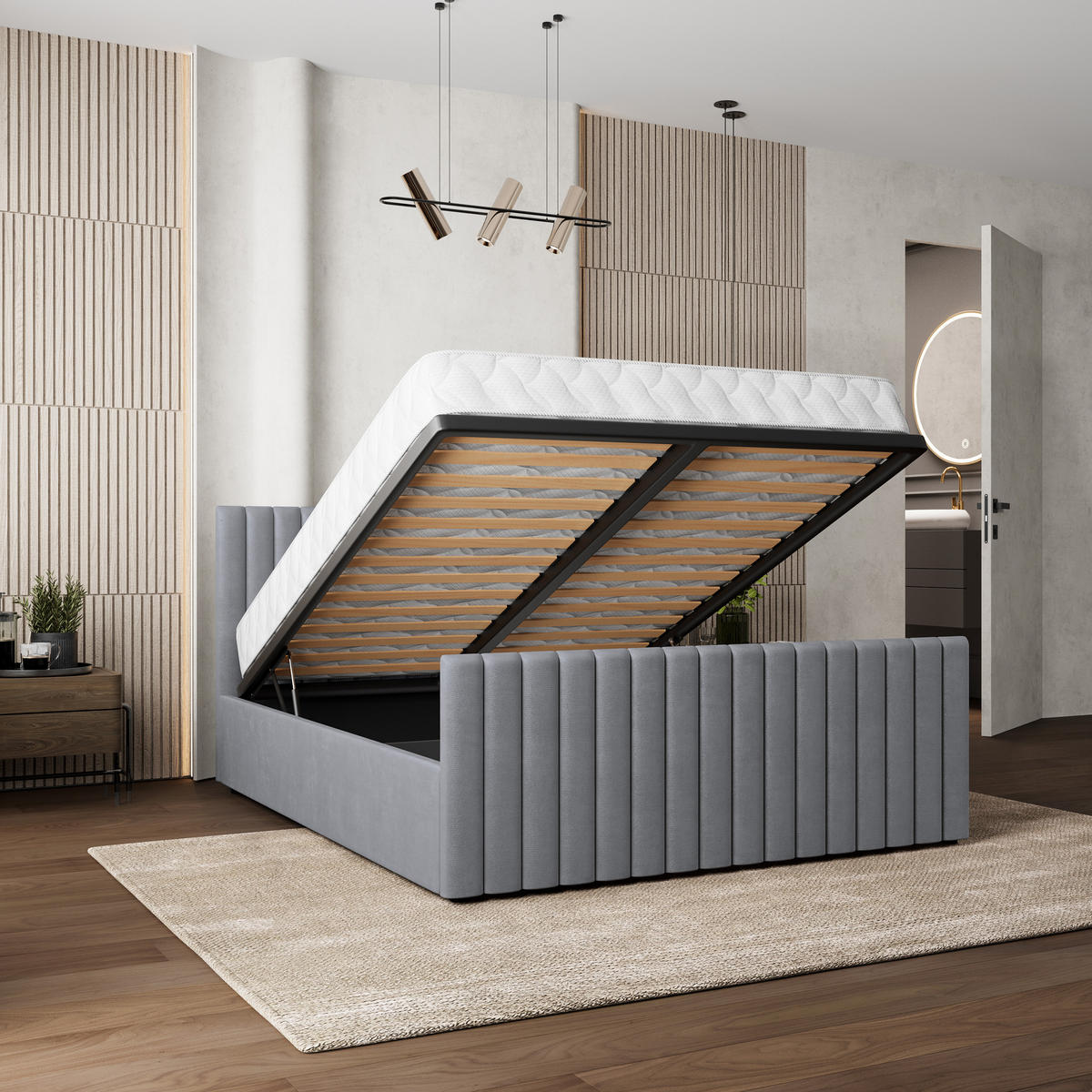 POLSTERBETT CANOVA 140x200 cm mit Bettkästen - Grau - Grau, Holz (140/200cm) - MASSENO