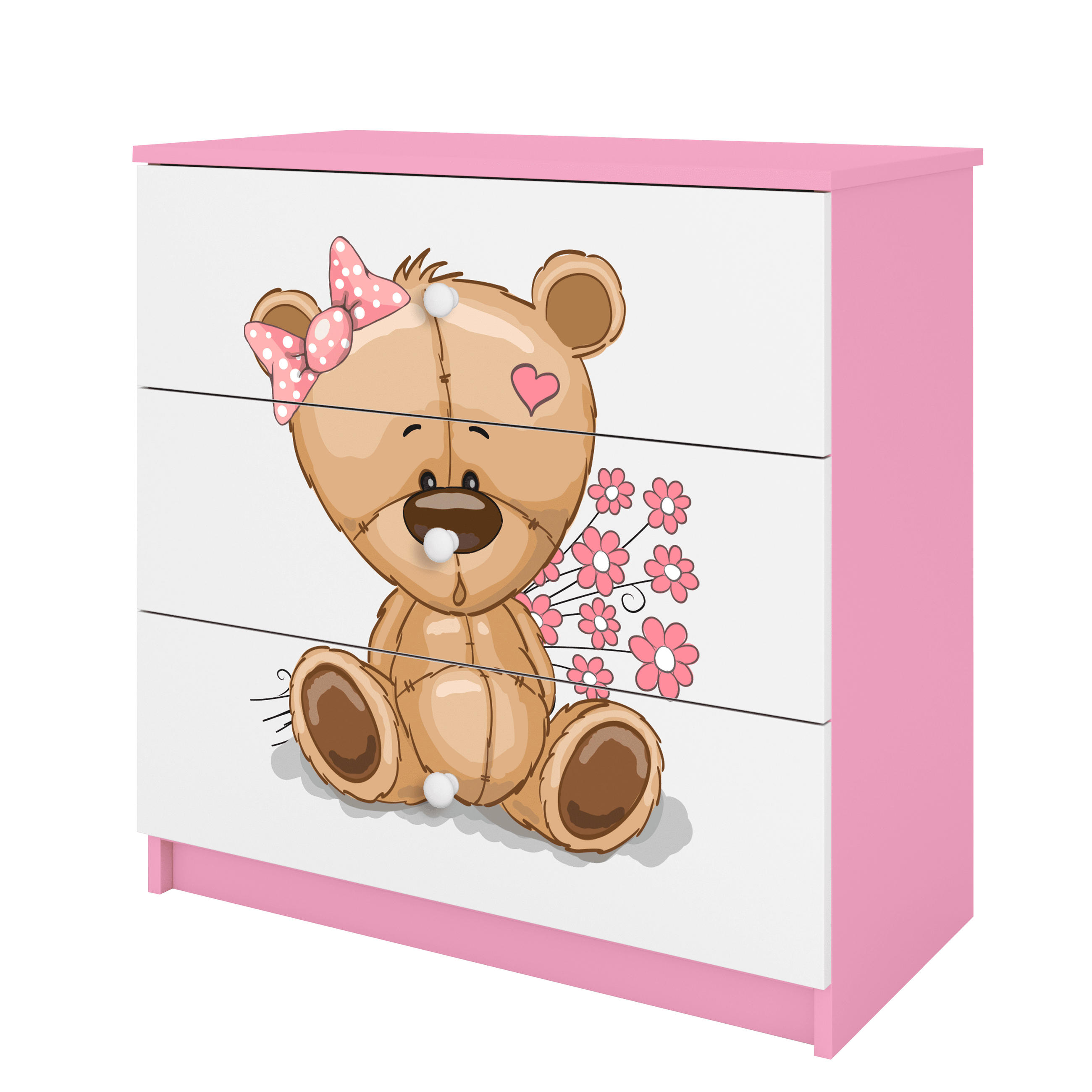 KOMMODE Babydreams Teddybär Blumen 81/81/41 - Rosa, Holzwerkstoff (81/81/41cm) - RAUMHIRSCH FURNITURE