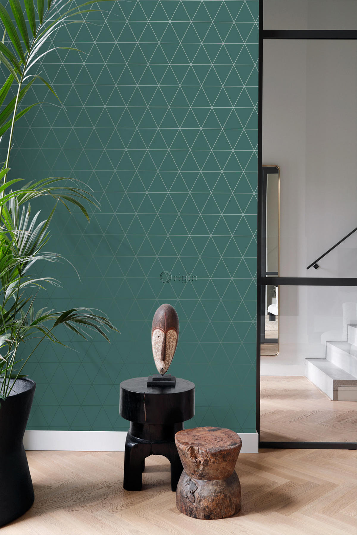 TAPETE grafische Dreiecke 53 cm x 10.05 m - Grün, Papier (53/1000cm) - Origin Wallcoverings