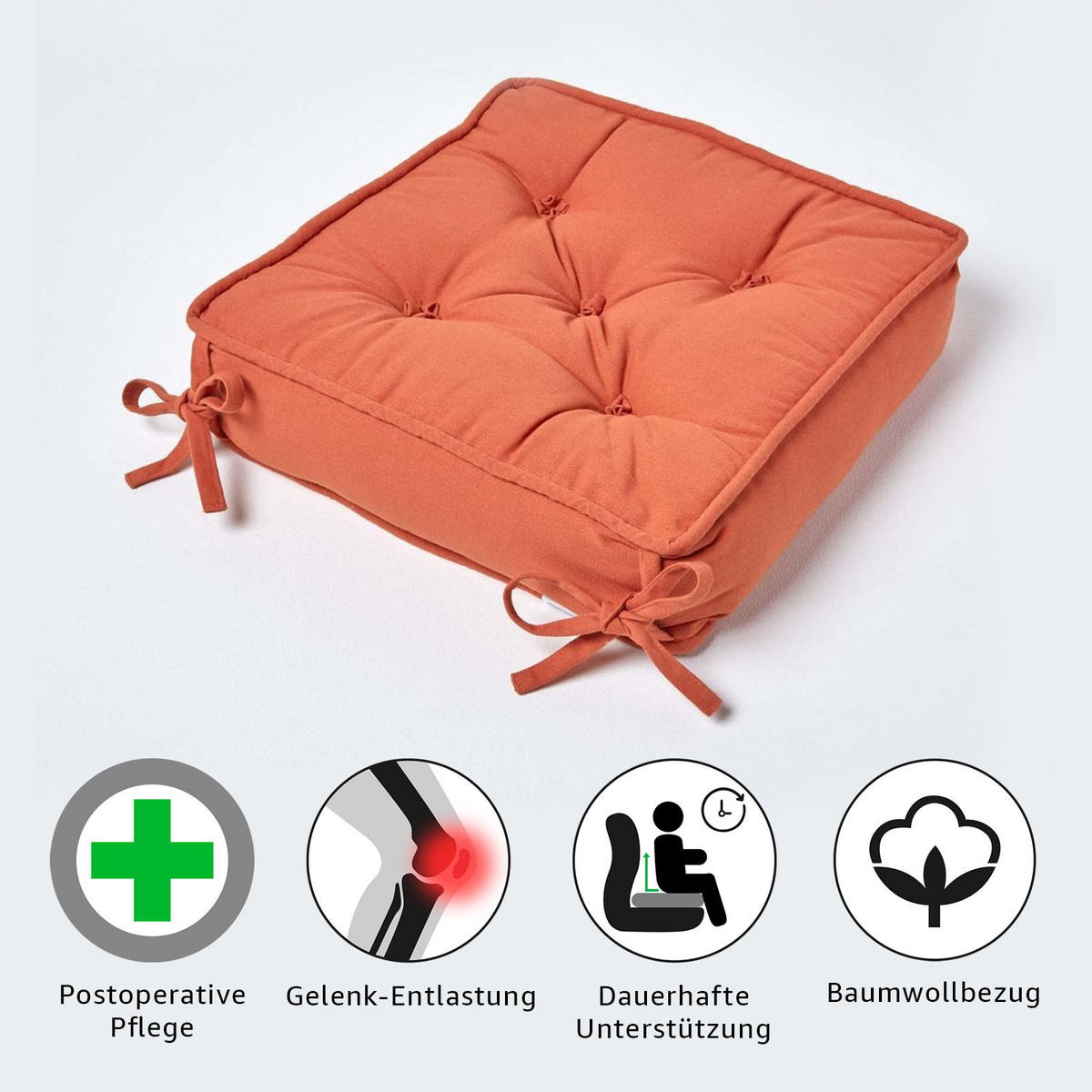 SITZKISSEN terracotta 40/40/10 cm – Stuhlkissen Baumwolle - Orange, Textil (40/40/10cm) - Homescapes