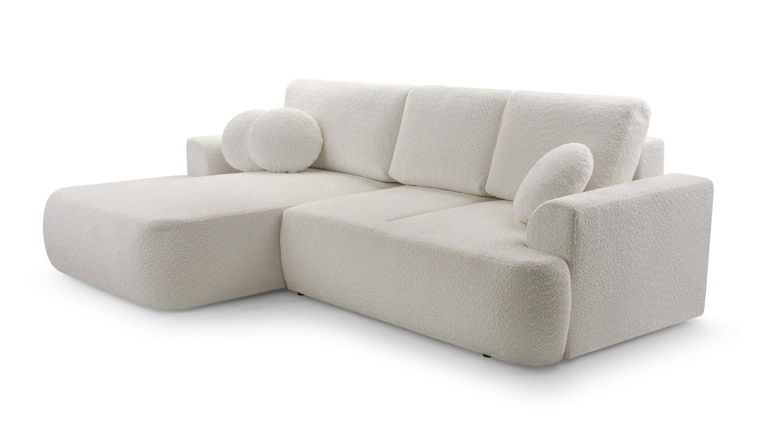 ECKSOFA VELOS Beige L - Links Bouclé - Beige/Schwarz, Kunststoff/Textil (260/168cm) - Luxkor24