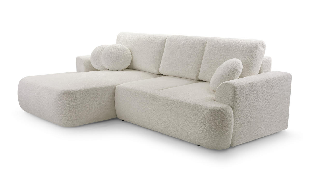 ECKSOFA VELOS Beige L - Links Bouclé - Beige/Schwarz, Kunststoff/Textil (260/168cm) - Luxkor24