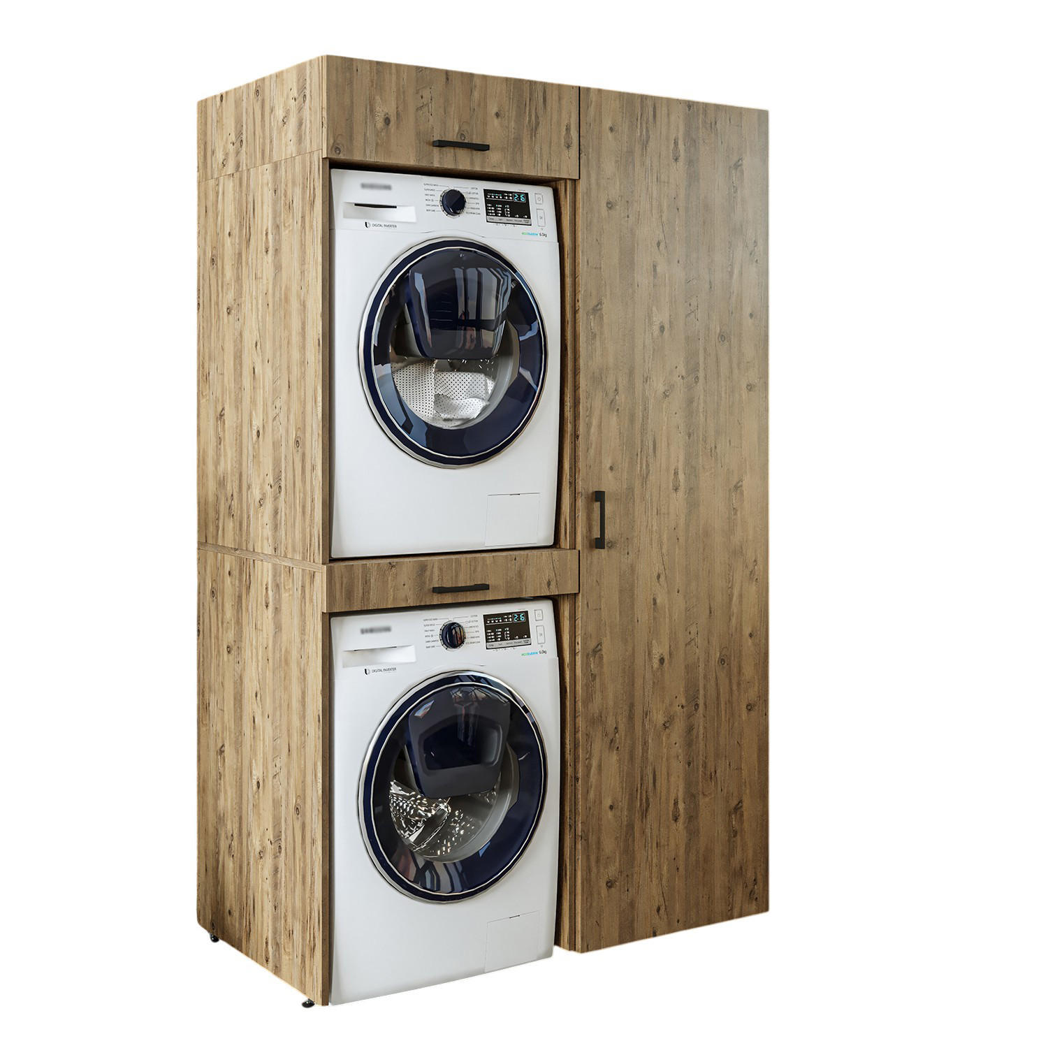 WASCHMASCHINENSCHRANK DUO-I 127cm Breit, 205cm Hoch - Eichefarben, Holzwerkstoff (127/205/67cm)