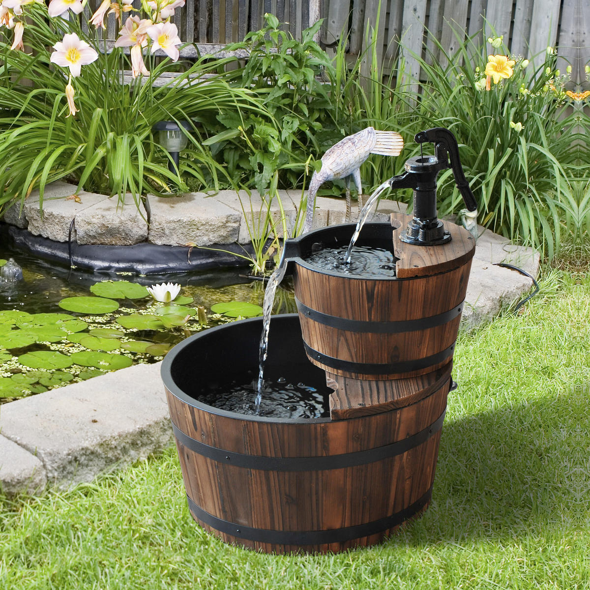 KASKADENBRUNNEN DE-10100 2-stufig mit Wasserhahn Dunkelbraun - Dunkelbraun, Holz (445/445/585cm) - ComfortXL